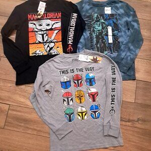 NEW Star Wars Mandalorian SET 3 long sleeve shirts boys sz L LARGE Grogu Yoda